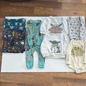 Star Wars Baby Yoda Kids Matching Set - Green and Gray